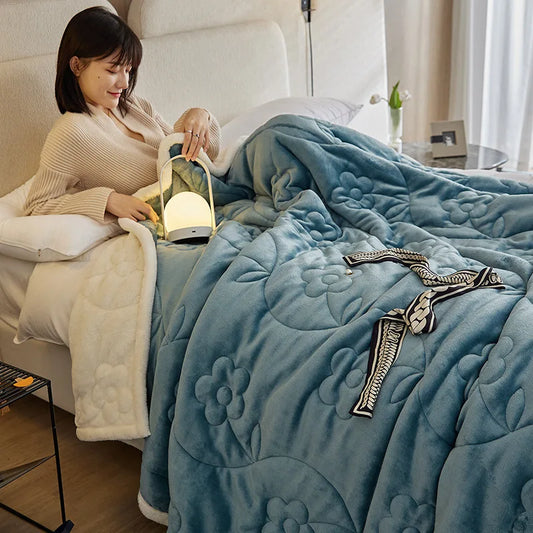 Manta de sofá DecorBites™ de lana de cordero de tres capas, acogedora, para decoración de otoño e invierno