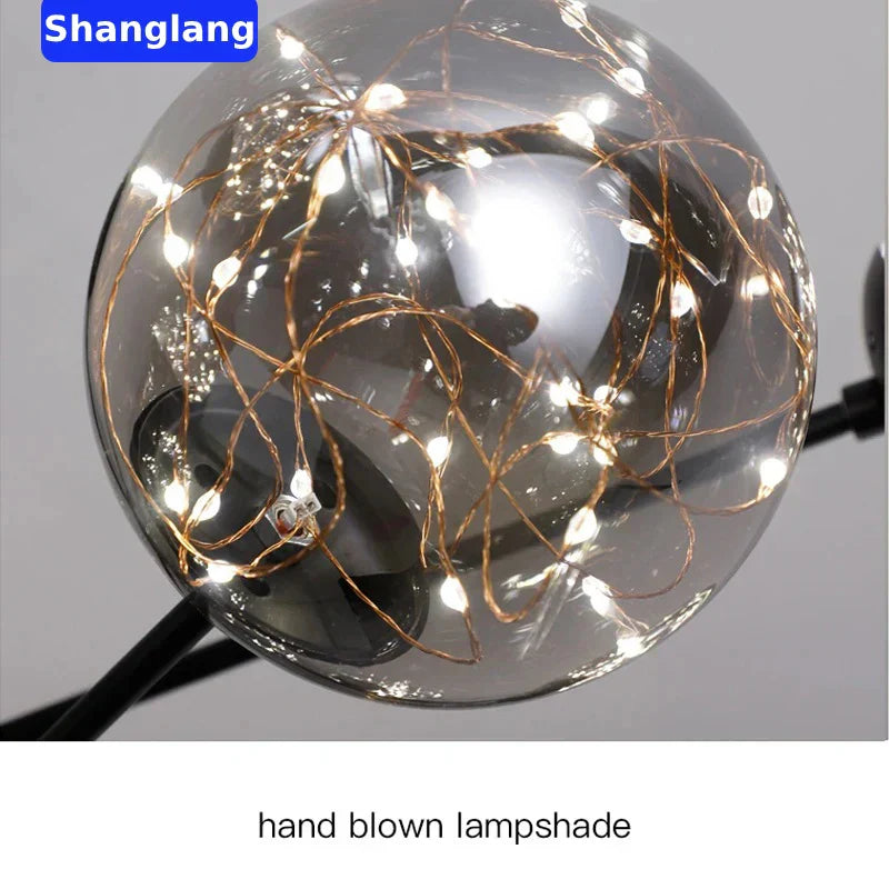 DecorBites™ Black Glass Ball LED Chandelier for Living Room, Bedroom - Dimmable Nordic Luxury Fixture