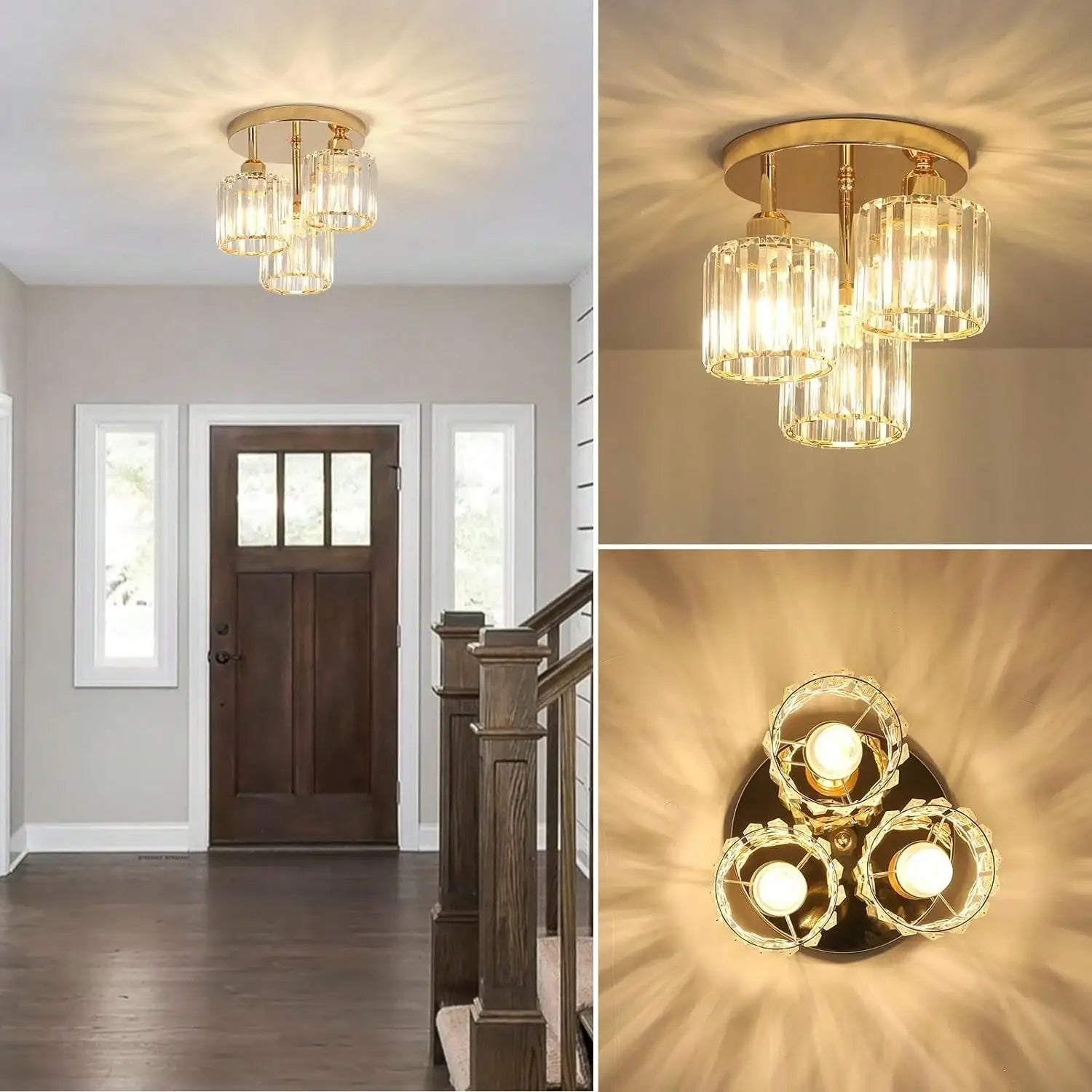 DecorBites™ Gold Crystal Semi-Flush Mount Ceiling Light