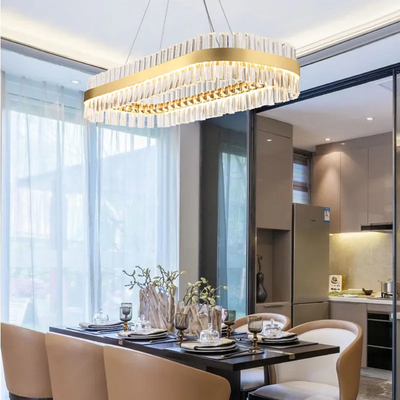 DecorBites™ Gold Crystal Chandelier: Modern LED Luxury Lighting for Dining Living Bedroom