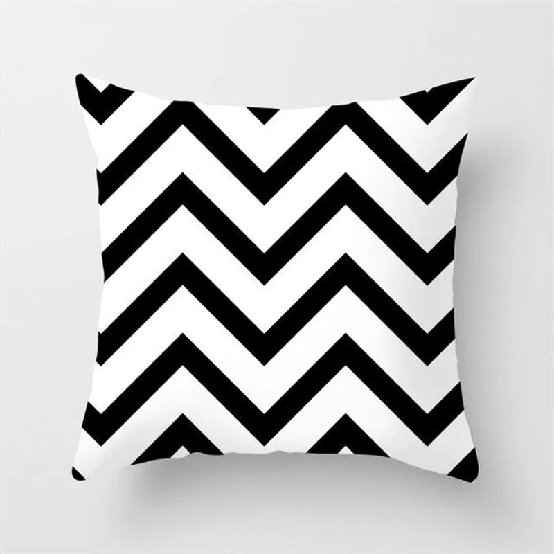 DecorBites™ Heart Stripe Pillow Cases | Black & White Polyester Cushion Covers