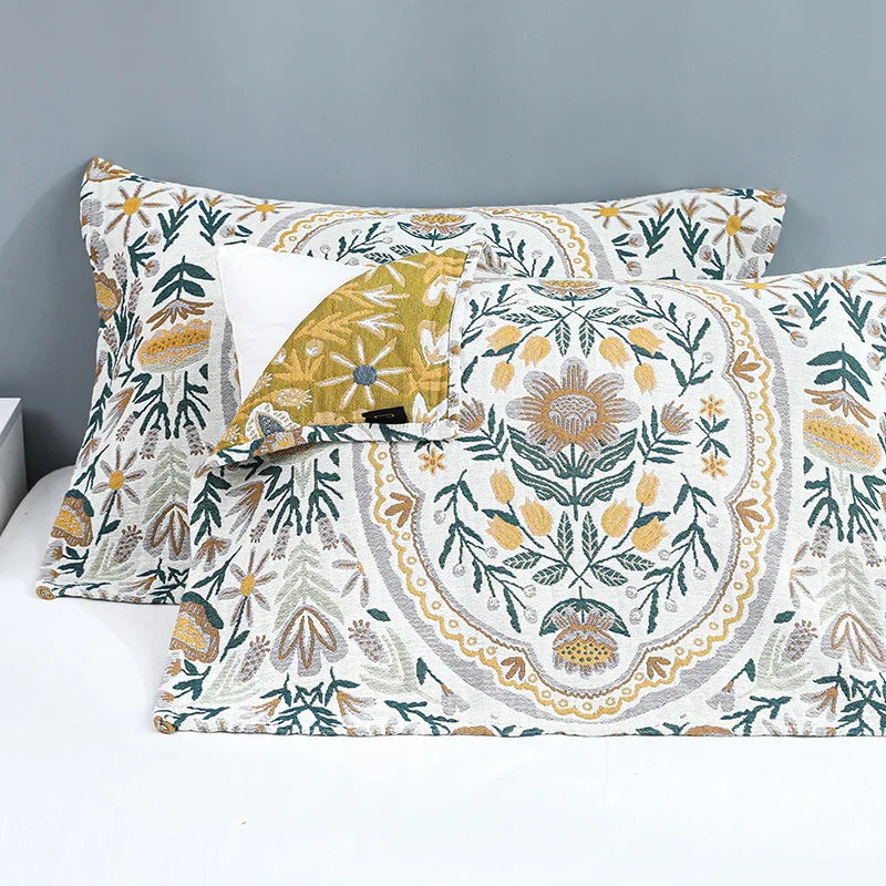 Decorbites™ Kissenhandtuch mit Spitzenbesatz - Doppelseitig Garngefärbter Jacquard - 52*75 CM - Fünfschichtige Baumwollgaze