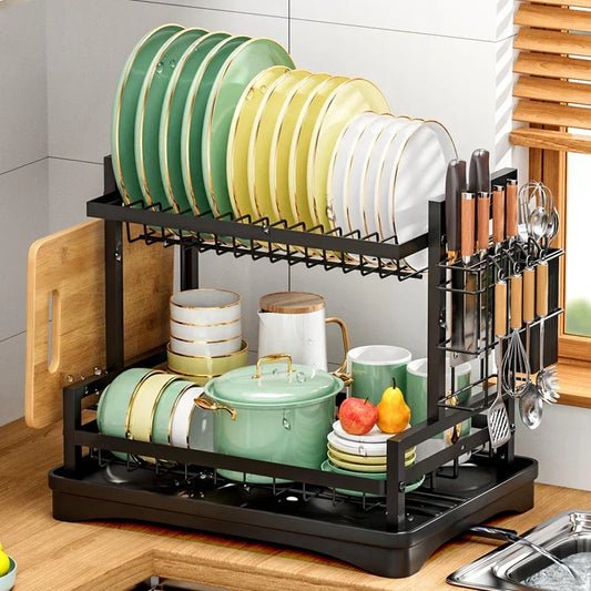 DecorBites™ 2 Tier Kitchen Storage & Drying Rack - Countertop Organizer for Dinnerware & Utensils