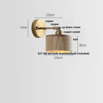 Aplique de pared LED DecorBites™ de madera de fresno, estilo nórdico moderno, para salón, porche, escalera, lámpara de noche, con interruptor de cadena giratorio ajustable.