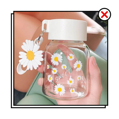 DecorBites™ Daisy Flower Glass Water Bottle Portable Tumbler 350ML
