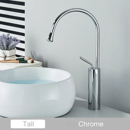 Grifo alto DecorBites™ Gold, mezclador giratorio de cascada de 360° para lavabo de baño