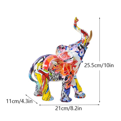 DecorBites™ Elephant Resin Figurine: Graffiti Animal Statue for Home Feng Shui Decor