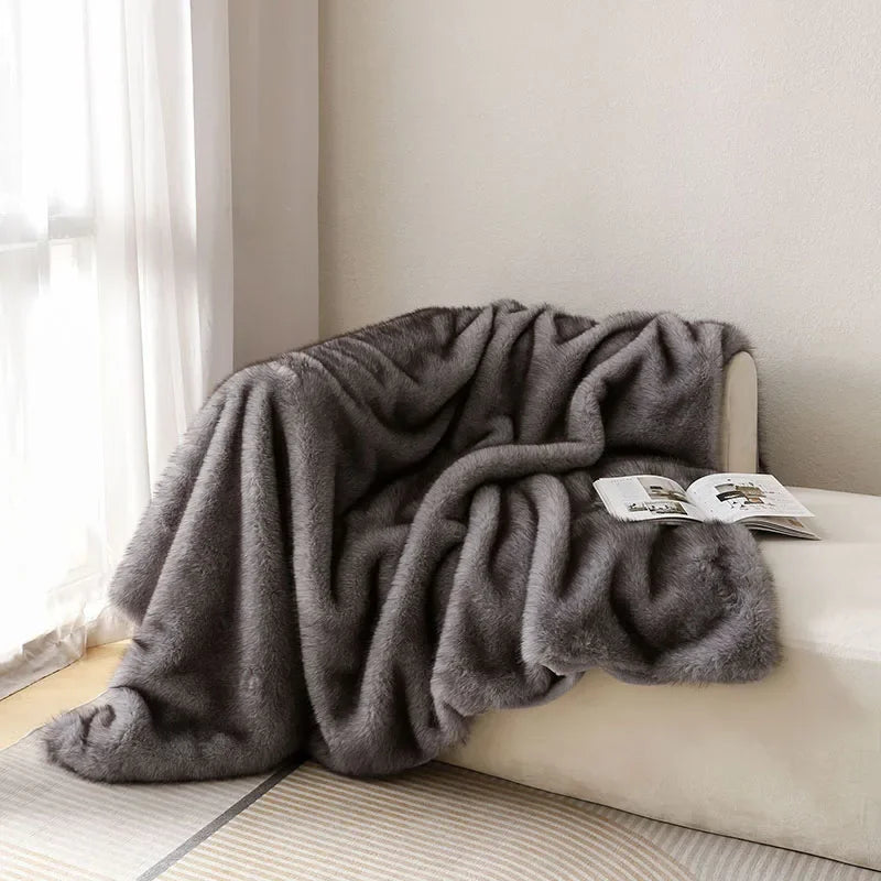 Faux Fox Plush Sofa Blanket