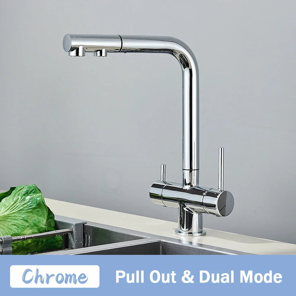 صنبور تنقية المياه الأسود القابل للسحب من DecorBites™: صنبور خلاط ساخن وبارد 2 في 1