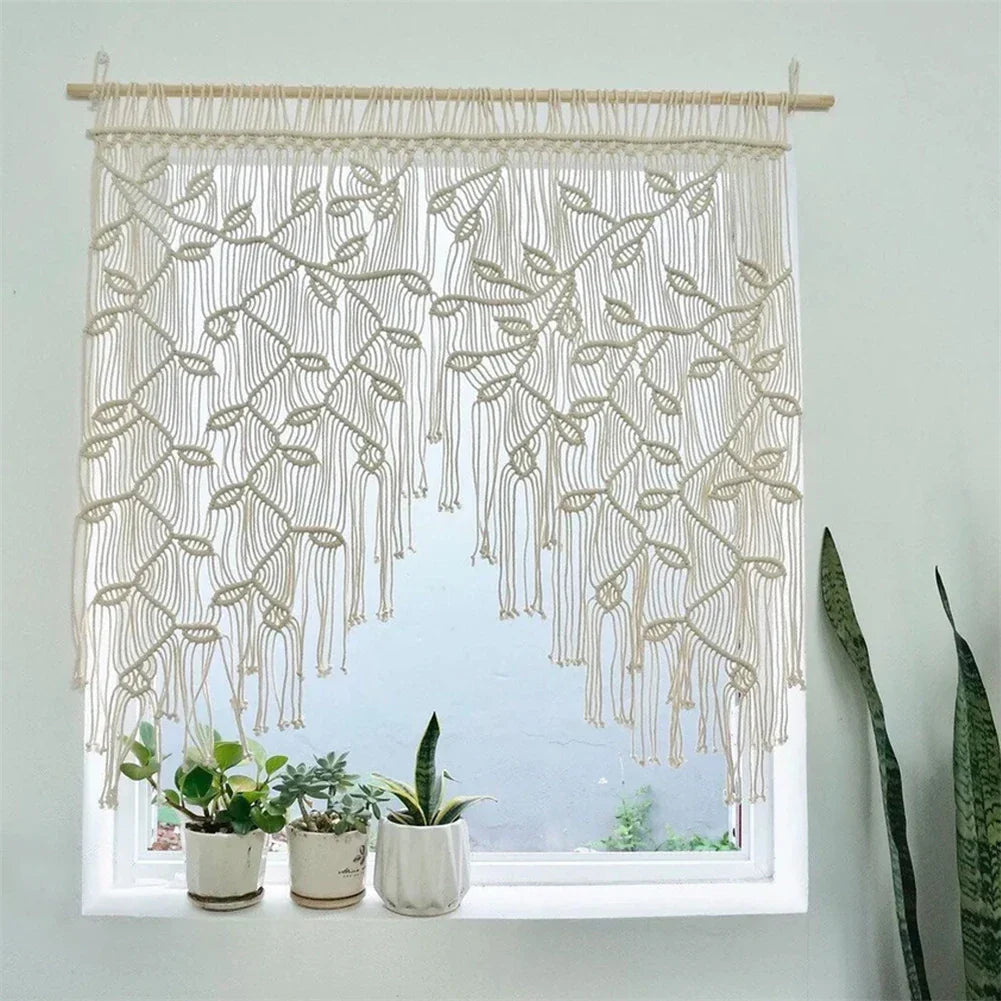 Decobites Macrame Leaf Pattern Curtain Tapestry Wall Hanging for Boho Room Decor