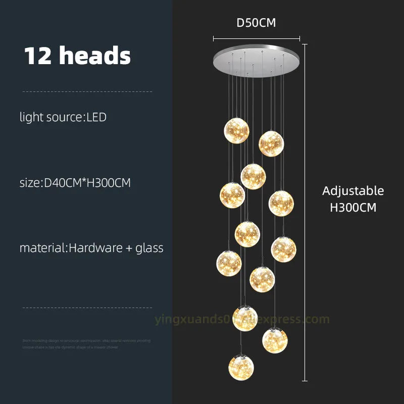 Lámpara de techo LED DecorBites™ con forma de espiral y bolas de cristal para escaleras modernas y mesas de comedor