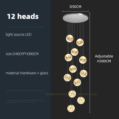 Lámpara de techo LED DecorBites™ con forma de espiral y bolas de cristal para escaleras modernas y mesas de comedor