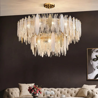 DecorBites™ Gold LED Glass Chandelier for Dinning Living Room Bedroom_main keyword: Pendant Lamps