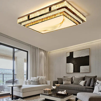 DecorBites™ Gold Ceiling Lamp | Modern Rectangle Crystal Bedroom Living Room Light