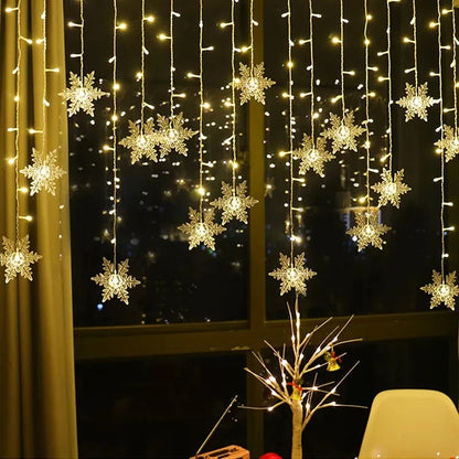 3.2M Christmas Light Led Snowflake Curtain Icicle Fairy String Lights Outdoor Garland Home Party Garden 2023 New Year Decoration