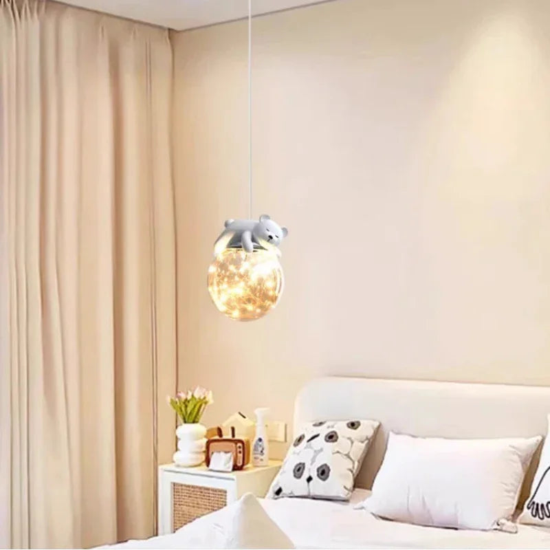 Decorbites™ Kinderzimmer LED-Kronleuchter Weißer Bär Hase Pendellampe Glas Nachttischlampe