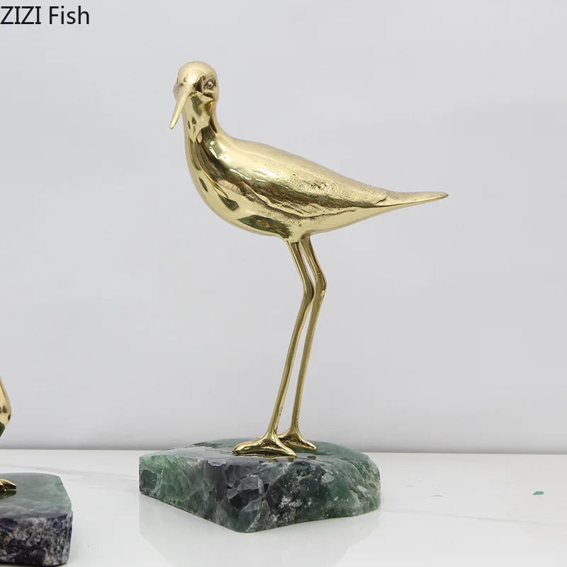 DecorBites™ Golden Brass Bird on Marble Base Desk Ornament Statue Artwork Decor