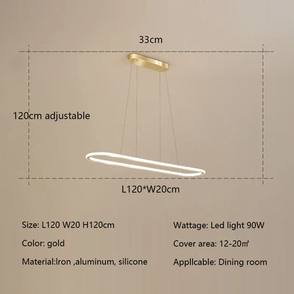 DecorBites™ Gold Oval LED Chandelier Dimmable Dining Room Pendant Light Fixture