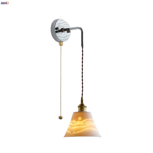 DecorBites™ Ceramic LED Wall Sconce Pull Chain Switch Bedside Lamp White Nordic Modern Fixtures