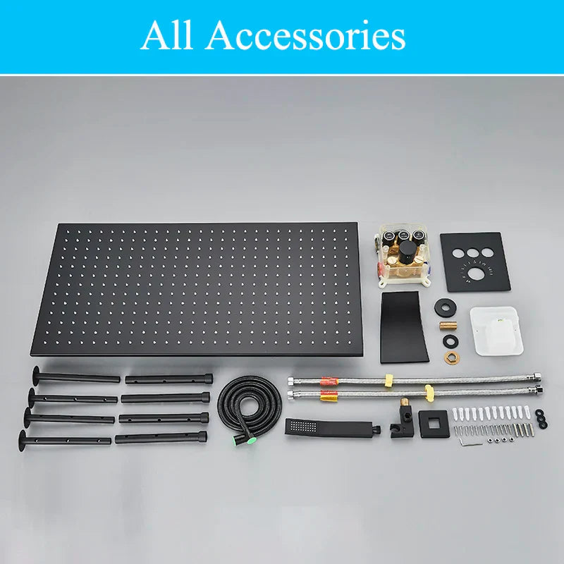 DecorBites™ LED Thermostatic Rainfall Shower System with Tub Spout Mixer Tap & Brass Head