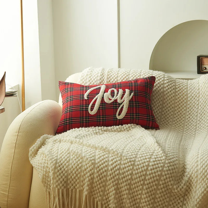 DecorBites™ Christmas Letter Embroidery Plaid Cushion Cover Set