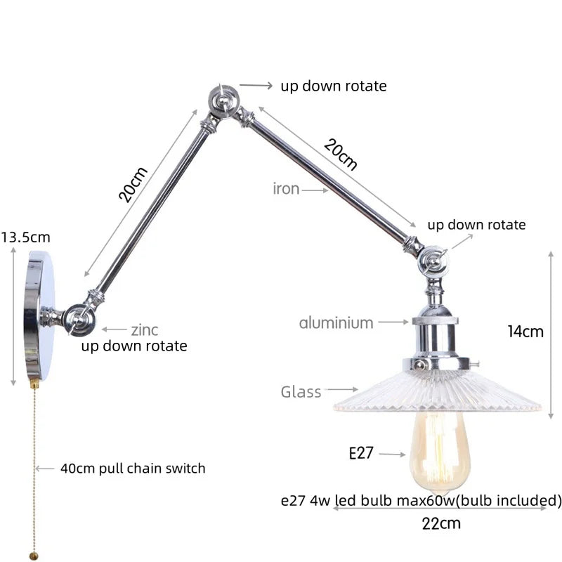 Glass Swing Arm Wall Sconce