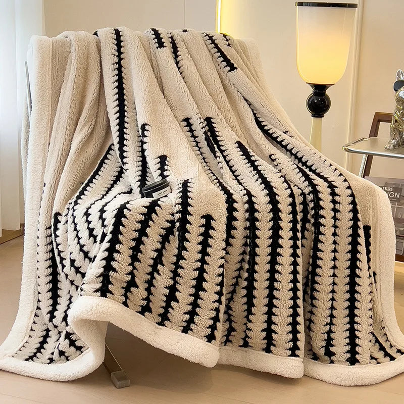 DecorBites™ Jacquard Blanket: Winter Thickened Lamb Wool Nap Shawl for Living Room