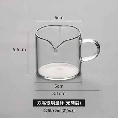 DecorBites™ Espresso Glass Cup with Wooden Handle & Measuring Cup Milk Latte Jug