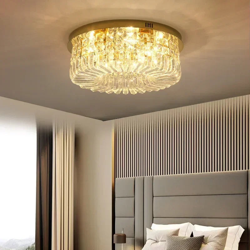 DecorBites™ Gold Crystal Ceiling Chandelier - Modern LED Pendant Lighting for Living & Dining Room