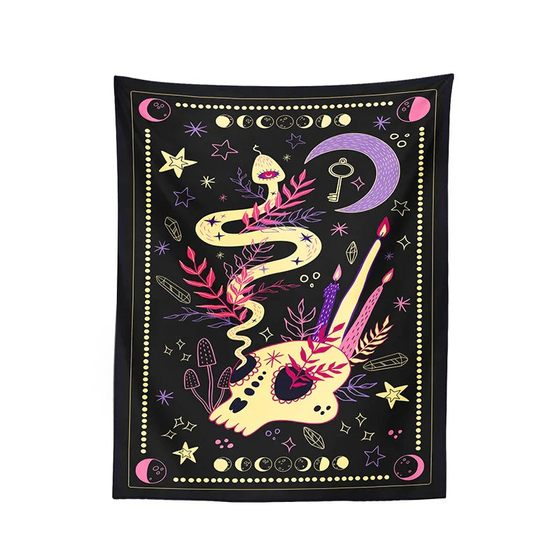 Decobites Tarot Mushroom Tapestry: Witch Hand Snake Moon Phase Botanical Moon Phase Mystery