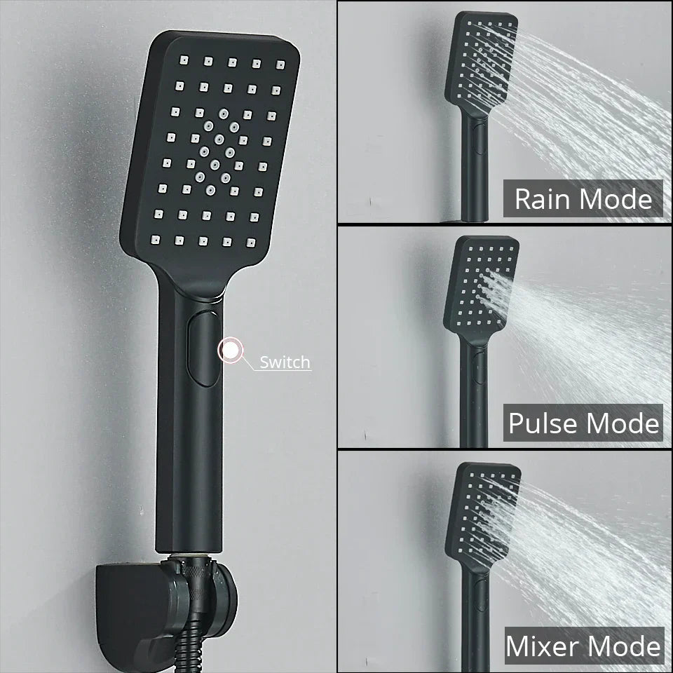 طقم دش ترموستاتي DecorBites™ أسود/كروم مع خلاط مثبت على الحائط من النحاس مع بخاخ