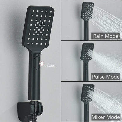 طقم دش ترموستاتي DecorBites™ أسود/كروم مع خلاط مثبت على الحائط من النحاس مع بخاخ