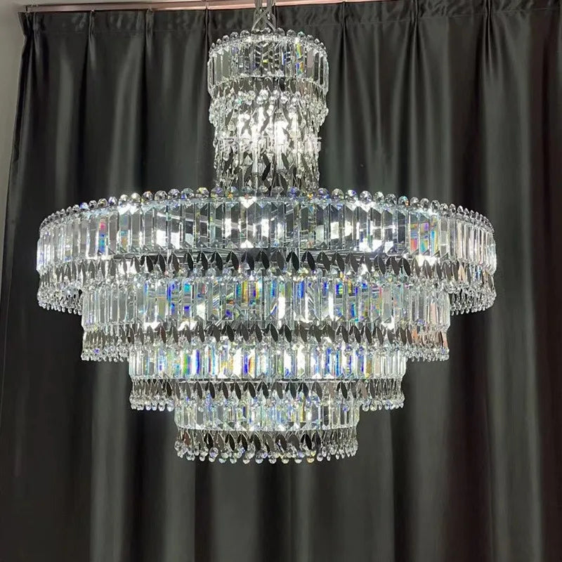 DecorBites™ Large Crystal Chandelier Chrome Hanging Lamp for Dining Room Decor