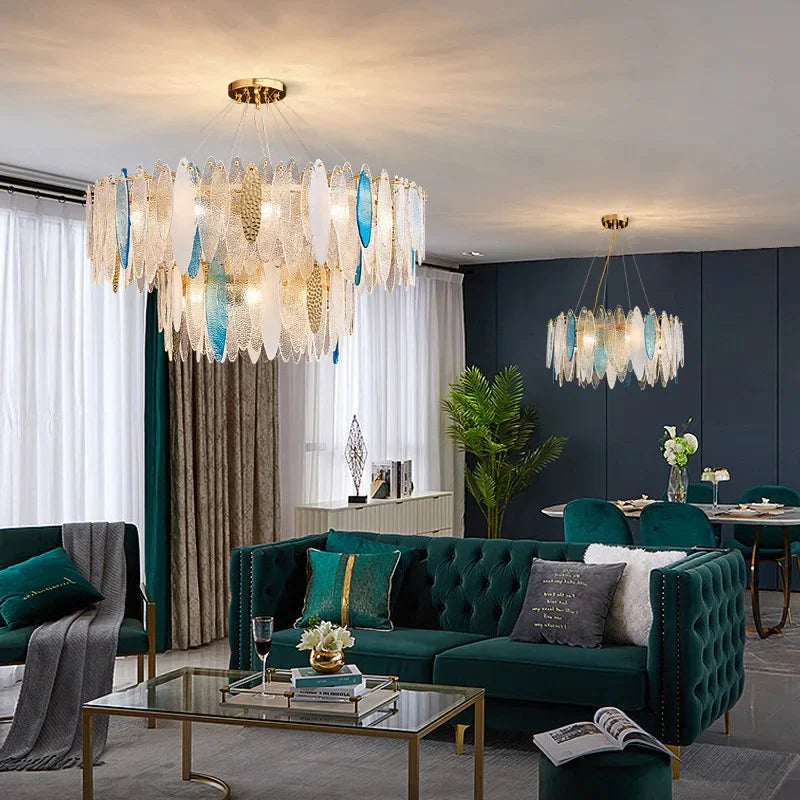 DecorBites™ Gold LED Glass Chandelier for Dinning Living Room Bedroom_main keyword: Pendant Lamps