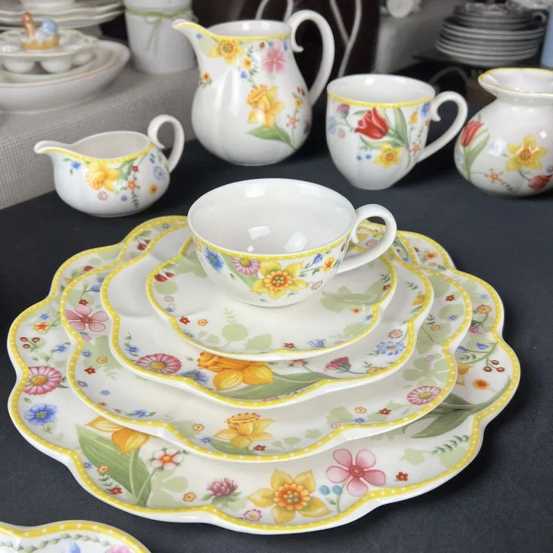 DecorBites™ Easter Tulip Dinnerware Set & Serving Pieces for Home Kitchen.