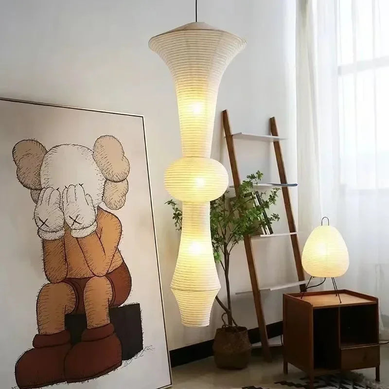 DecorBites™ Japanese Cotton Paper Pendant Lamp Wabi Sabi Chandelier with E27 Bulb