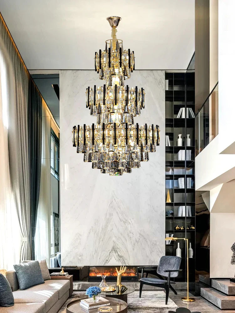 DecorBites™ Crystal Hollow Villa Chandelier: Modern Luxury Pendant Light for Living Room and Hotel Lobby