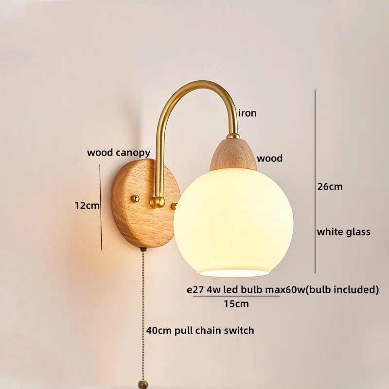 Luces de pared LED de vidrio y madera Decorbites™ Decoración para dormitorio, sala de estar, café, espejo, lámpara de mesita de noche