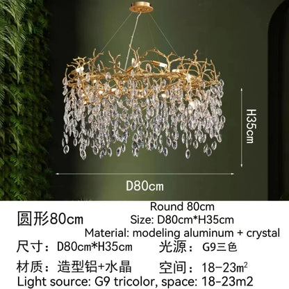 DecorBites™ Golden Crystal Tree Ceiling Chandelier, Luxury Aluminum Art Fixture