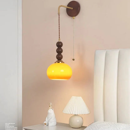 DecorBites™ LED Wall Lights Walnut Wood Glass Adjustable Bedside Lamp