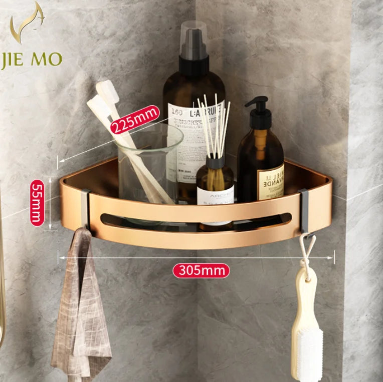 Estante de Esquina para Baño Decorbites™ Gold: Perchero de Almacenamiento Triangular Montado en la Pared para Artículos de Aseo