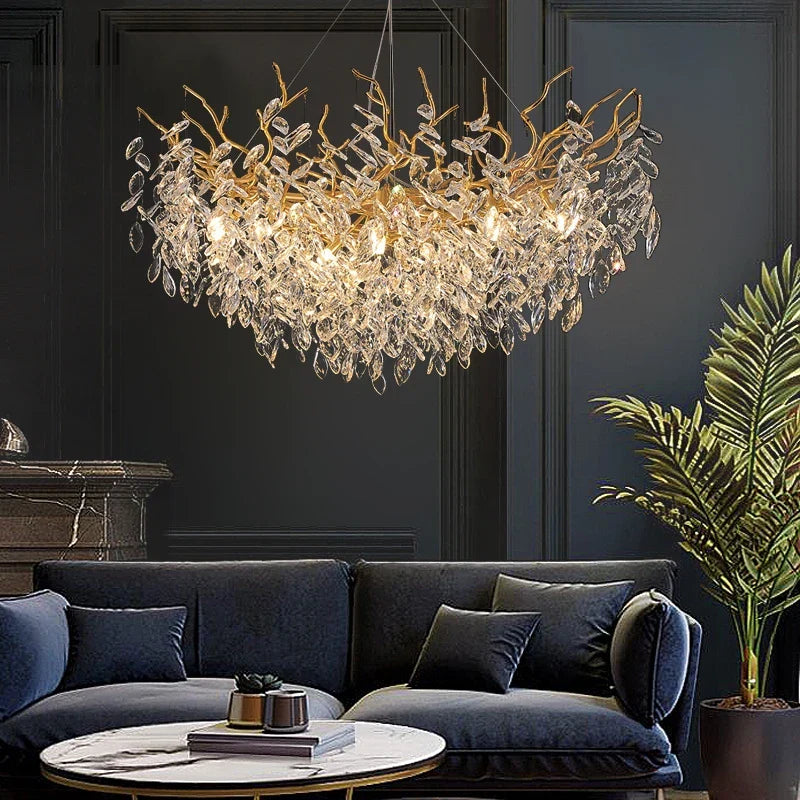 Decorbites™ Goldene Kristall-Kronleuchter für Esszimmer, Ast-Hängeleuchte, große Beleuchtung