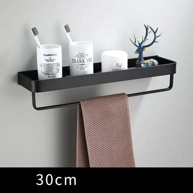 DecorBites™ Black Aluminum Bathroom Corner Shelf Wall Mounted Storage Holder