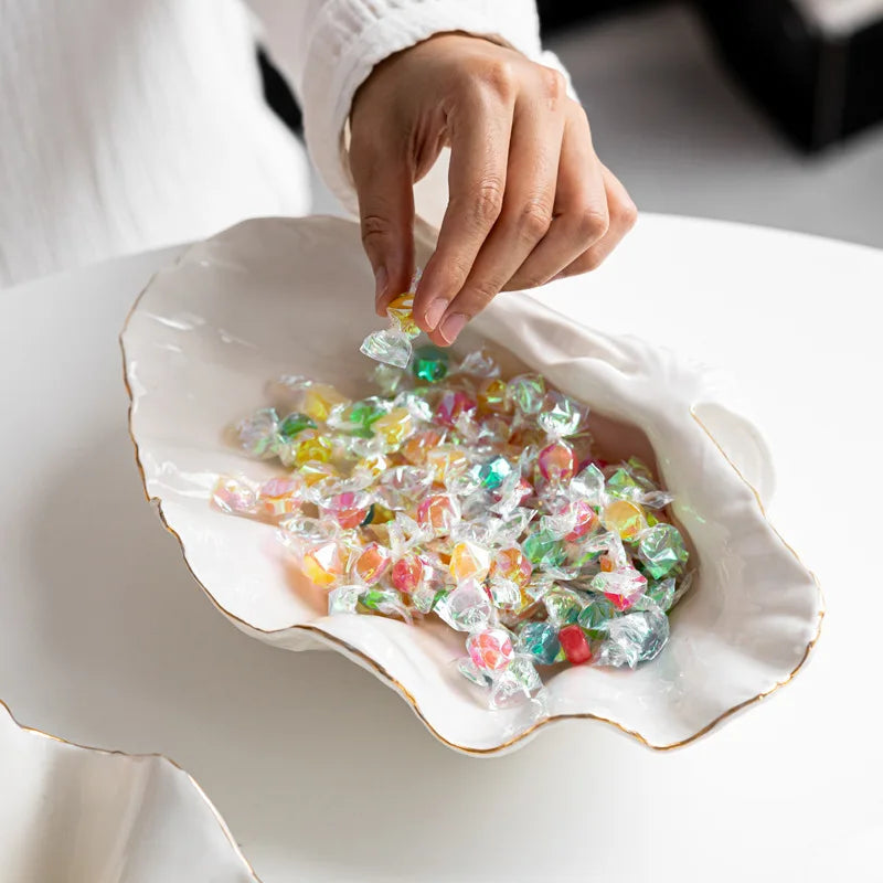 Cuenco de Concha Marina de Cerámica Oro Decorbites™: Bandeja de Almacenamiento Decorativa de Lujo para Dulces, Frutas, Joyería