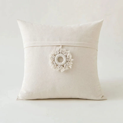 DecorBites™ Ivory Cushion Cover with Pompom Tassels - Home Decor for Living Room Sofa Booth