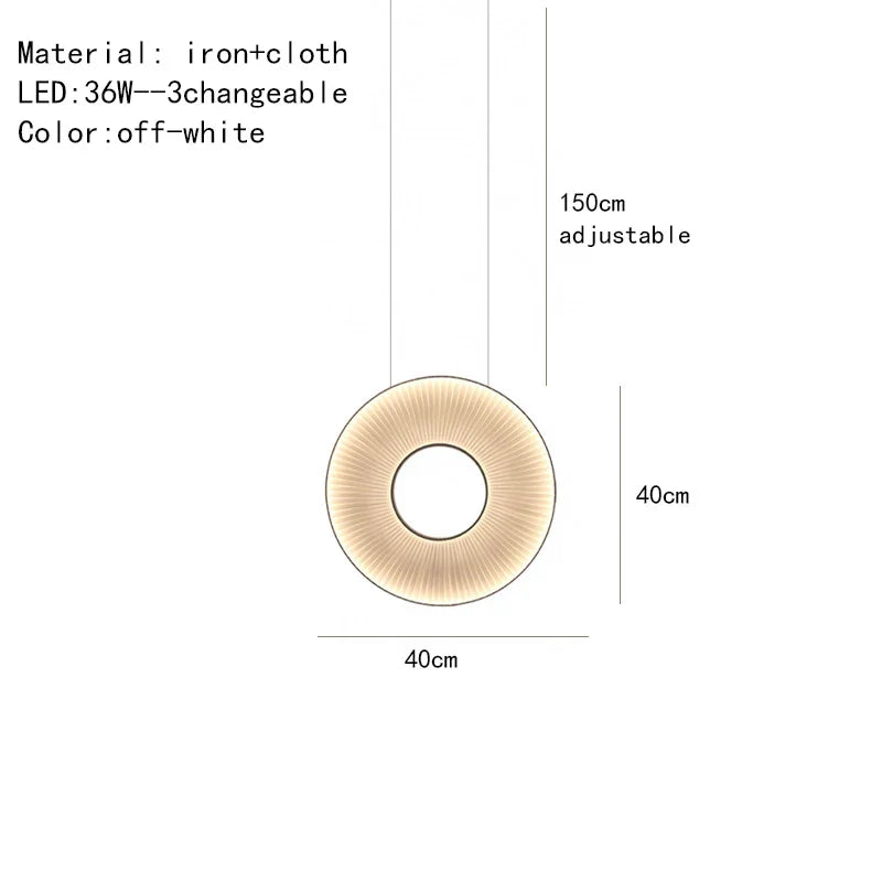 DecorBites™ Dix Heures Round Fabric LED Pendant Light for Parlor, Hotel, and Dining Room