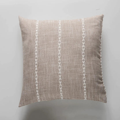 DecorBites™ Brown Grey Stripe Embroidery Cushion Cover Set, Cotton Linen, 45x45cm 60x60cm Home Decor