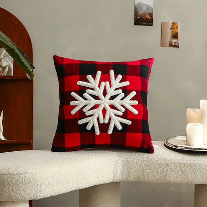 DecorBites™ Christmas Letter Embroidery Plaid Cushion Cover Set