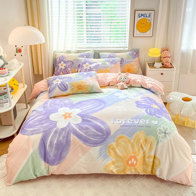 Decobites Flower Single Double Bedding Set Full Size Cotton Duvet Cover High Quality Quilt Cover Set