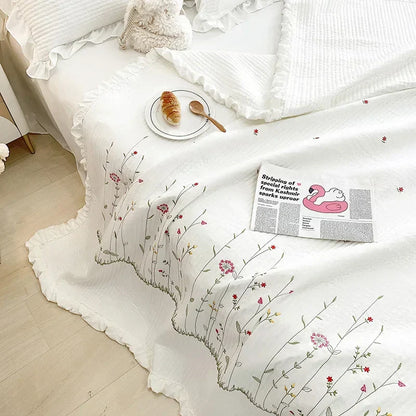 Decobites Ruffles Flowers Embroidery Quilt Set - Princess Bedding with Comforter